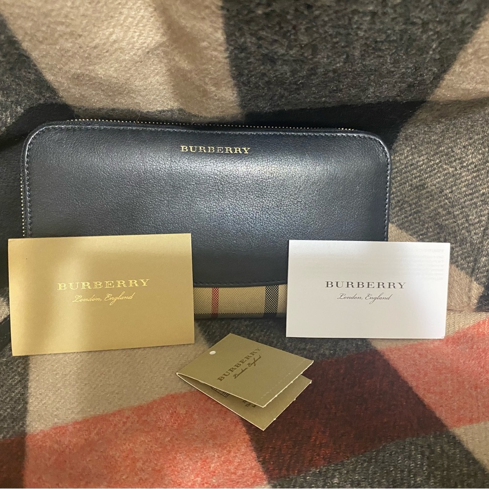BURBERRY Black and Mono Long Zip Up Wallet EUC COA Included